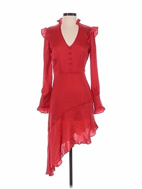 Miss Selfridge Red Satin Ruffle Asymmetrical Midi Dress - Size 4